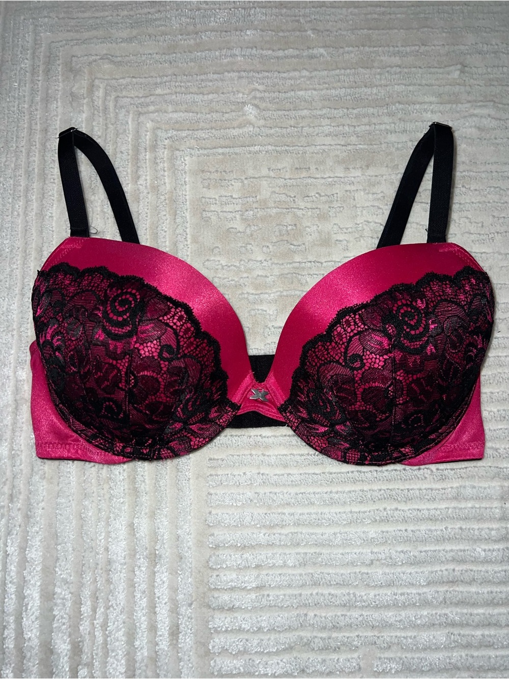 Frederick's of Hollywood Hot Pink Push-Up Bra with Black Lace